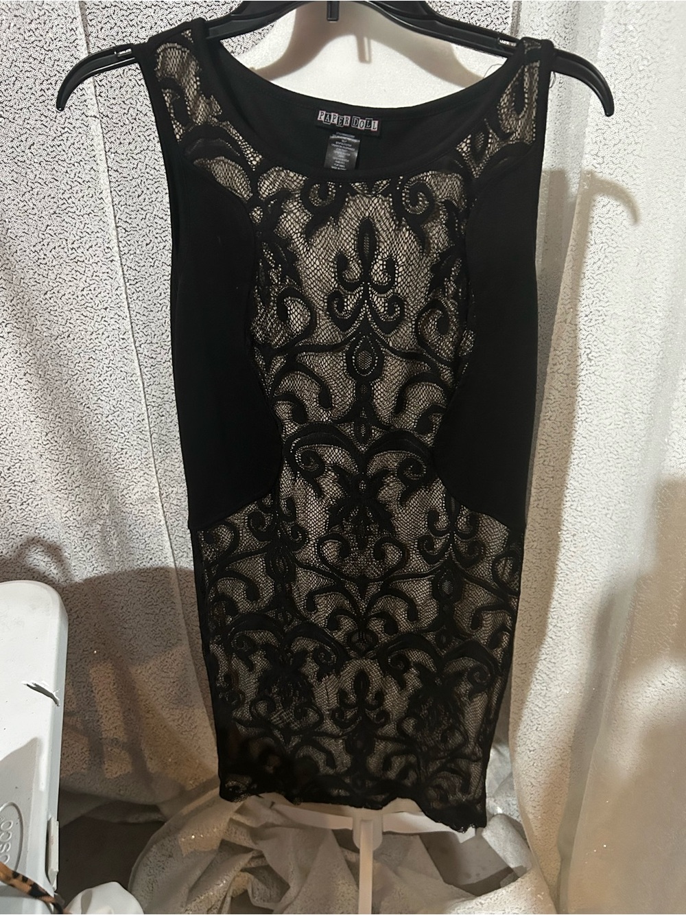 paper doll Black Lace-Overlay Sheath Mini Dress